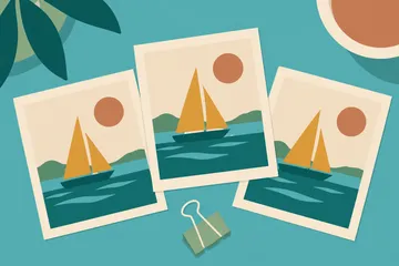 Drie fotoprints met een zeilboot