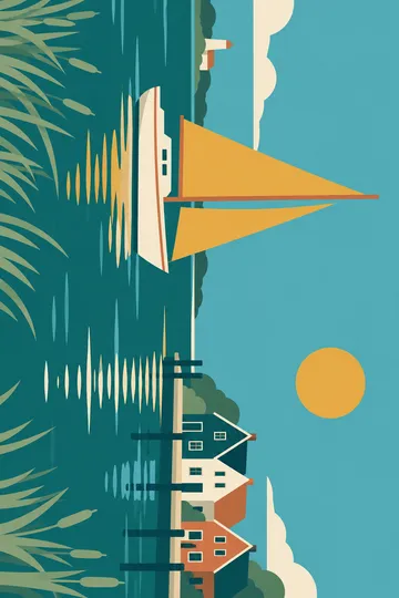Haven met zeilboot, bewust op zijn kant gezet